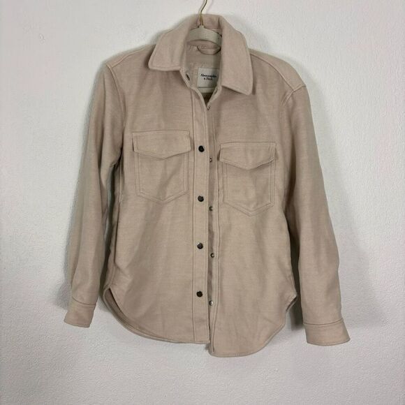 Abercrombie & Fitch Sand Colored Collared Button Front Shirt Jacket - Picture 1 of 6